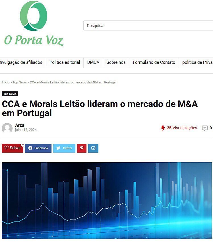 CCA e Morais Leito lideram o mercado de M&A em Portugal